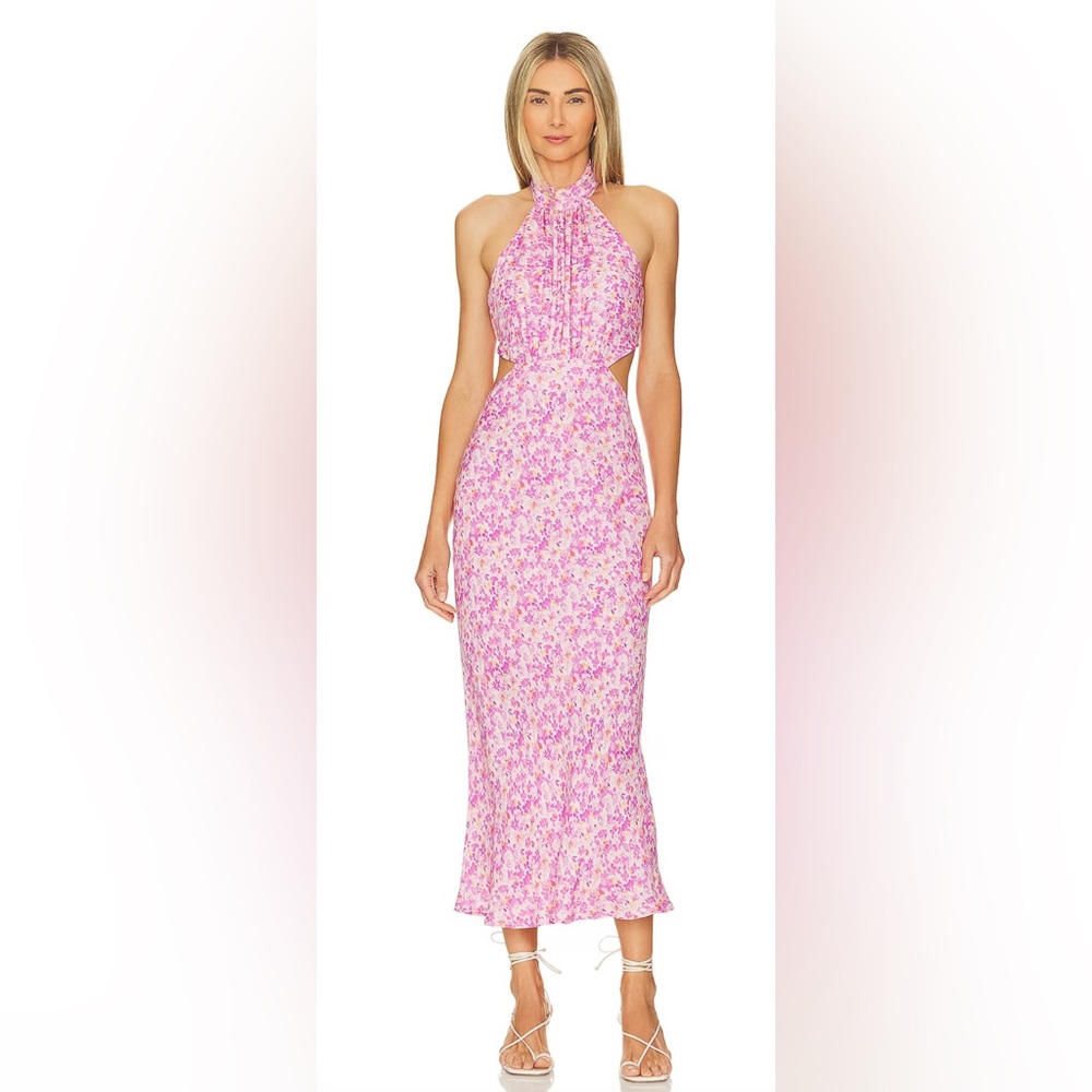 ASTR the label pink floral midi dress